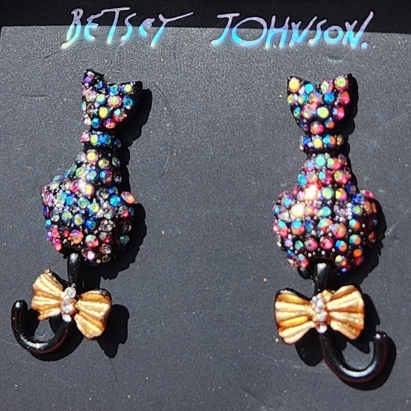 Betsey Johnson Pave Black Cat Earrings - Boo To You - Picture 12 of 16